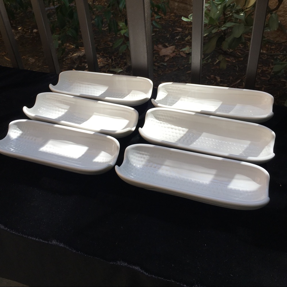 6 White Porcelain Corn Holders